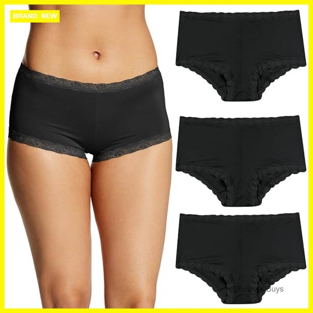 X-Large Microfiber Boy Shorts 3-Pack with Lace Trim, Full Coverage